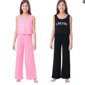 Calvin Klein Girls Pajamas Pink Black 4-Piece Flame Resistant Breathable